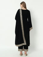 Fab Fashion Black Velvet Side High Slit Suit Full Set | Grocsy