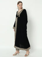 Fab Fashion Black Velvet Side High Slit Suit Full Set | Grocsy