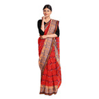 Exclusive Collection 100% Pure Cotton Red Tant Saree With Hand Weaving Work | Grocsy