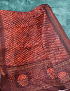Dark Rust Colour With Leheriya Design All Over Semi Chanderi Saree By Gayathri Reddy Designer Studio | Grocsy