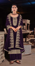 Lorenvalley Fashion Women Purple Velvet Embroidered Salwar Suit Material | Grocsy