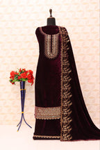 Lorenvalley Fashion Women Purple Velvet Embroidered Salwar Suit Material | Grocsy
