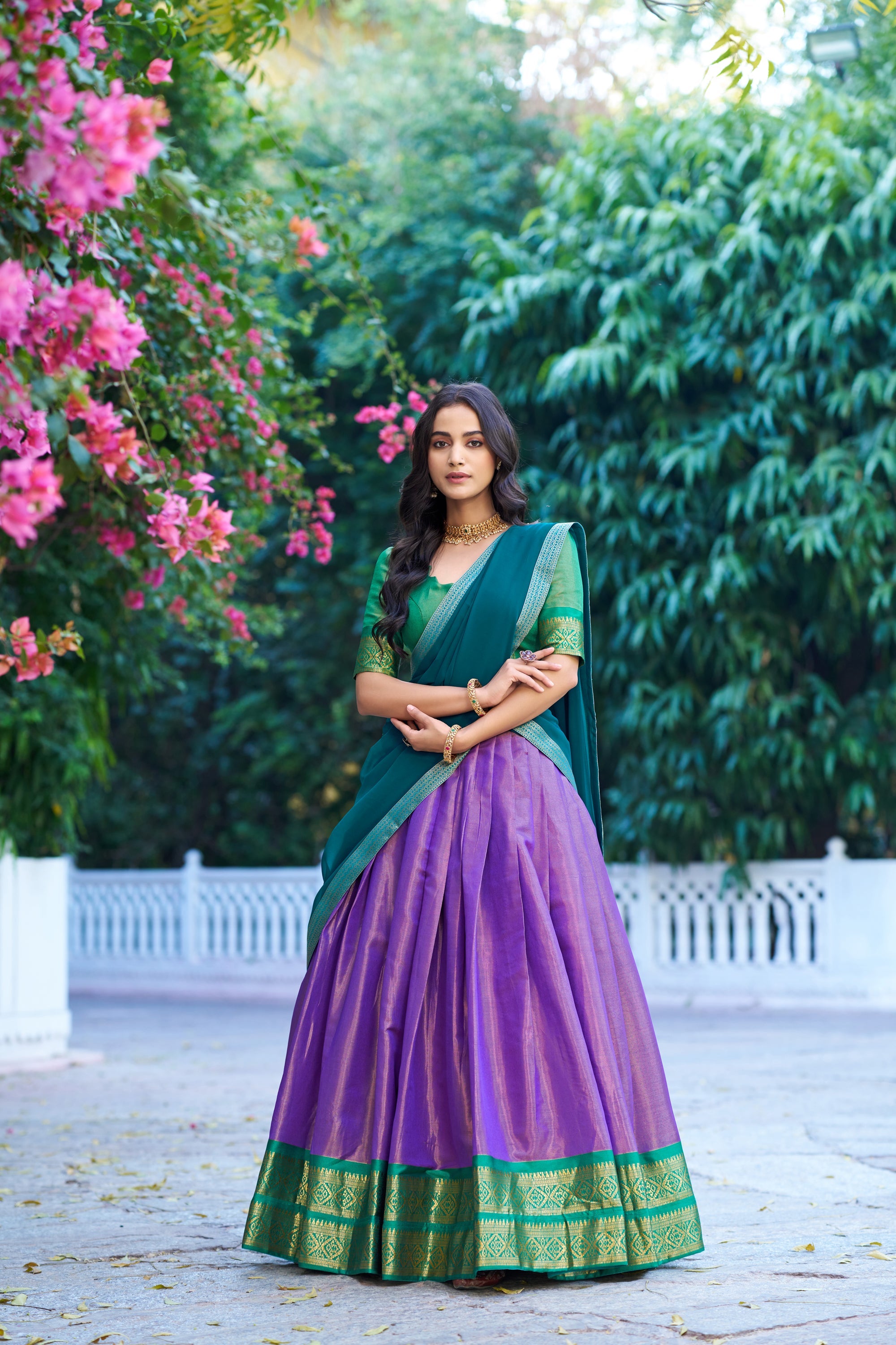 Lorenvalley Fashion Lavender Kanchipuram Zari Weaving Work Lehenga Choli with Dupatta | Grocsy