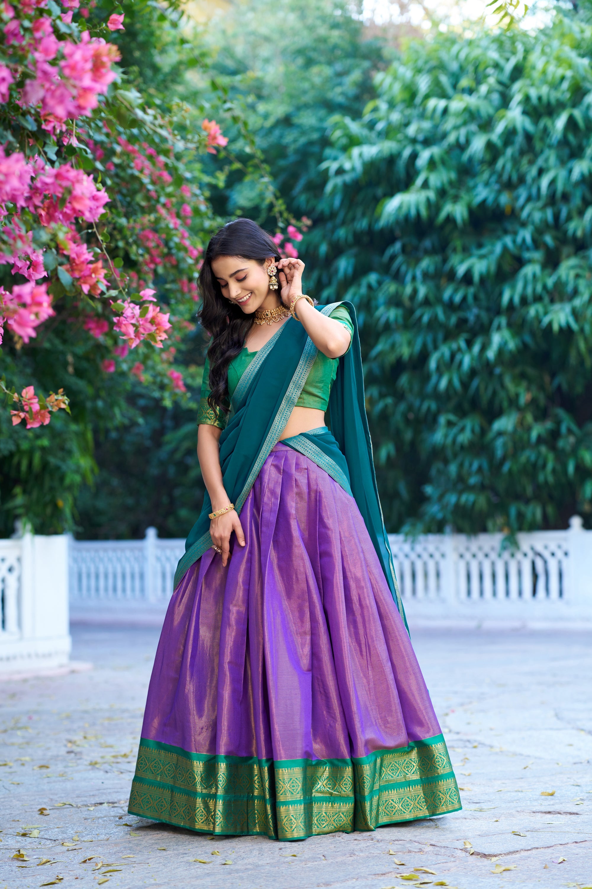 Lorenvalley Fashion Lavender Kanchipuram Zari Weaving Work Lehenga Choli with Dupatta | Grocsy