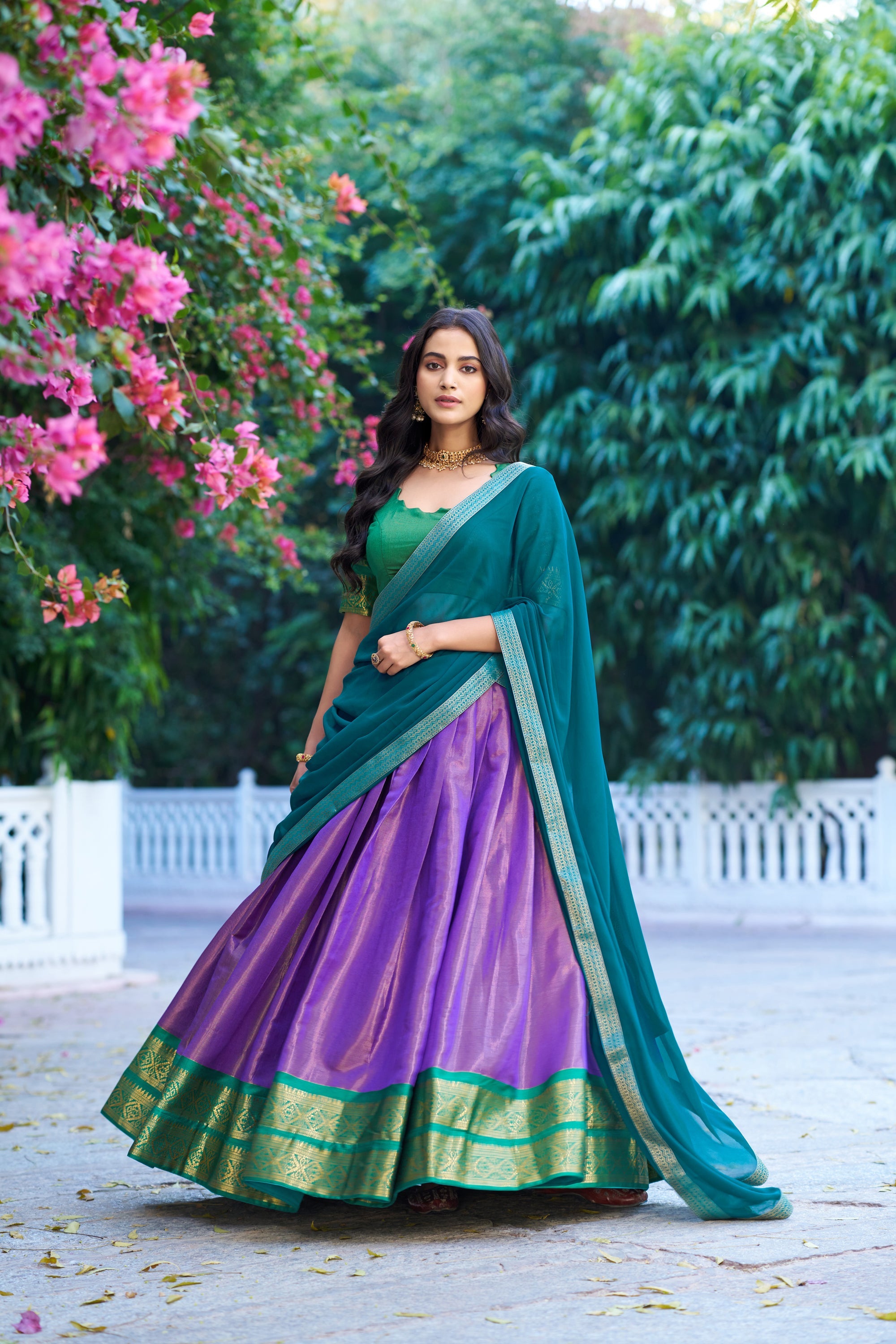 Lorenvalley Fashion Lavender Kanchipuram Zari Weaving Work Lehenga Choli with Dupatta | Grocsy