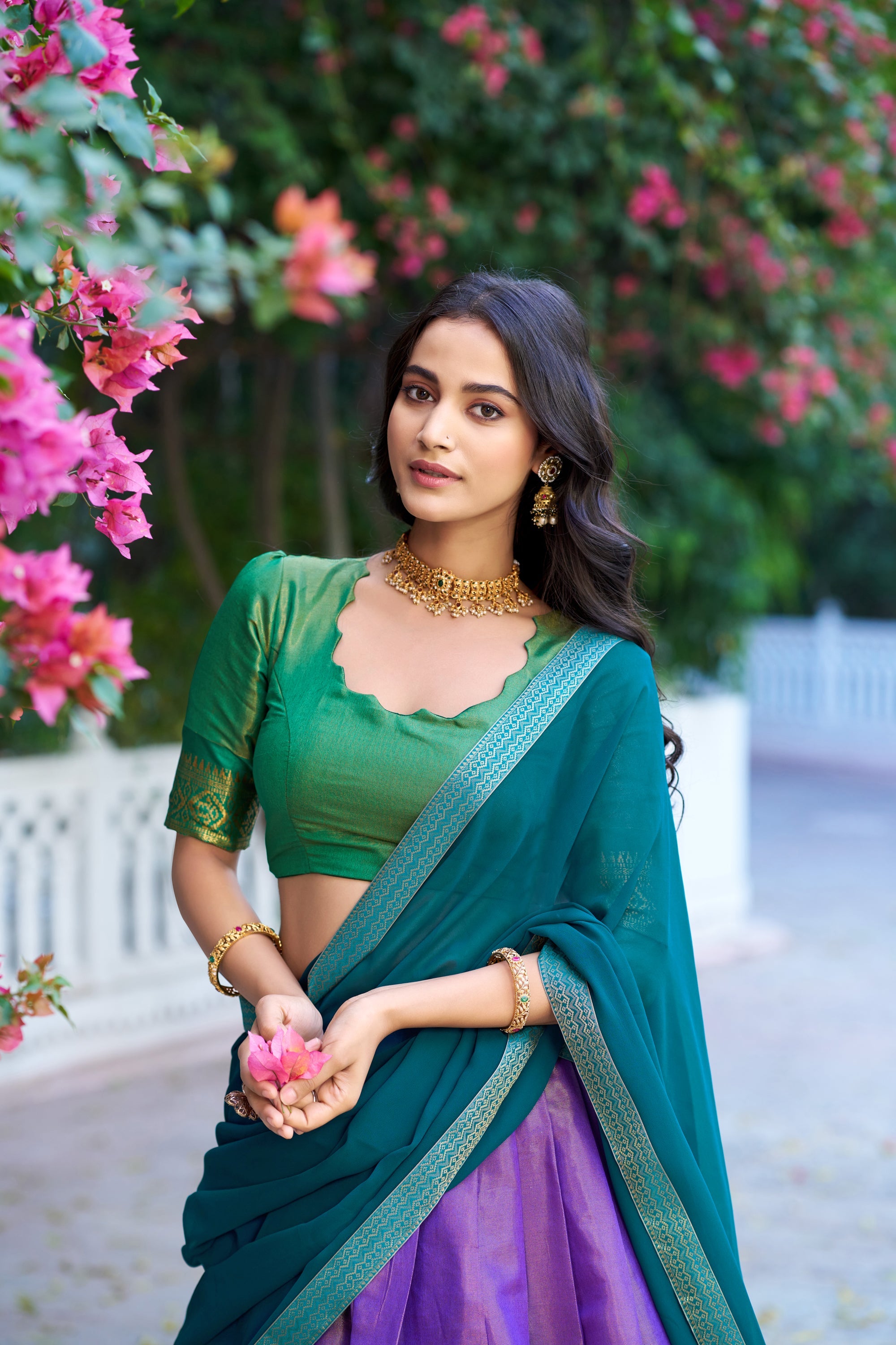 Lorenvalley Fashion Lavender Kanchipuram Zari Weaving Work Lehenga Choli with Dupatta | Grocsy