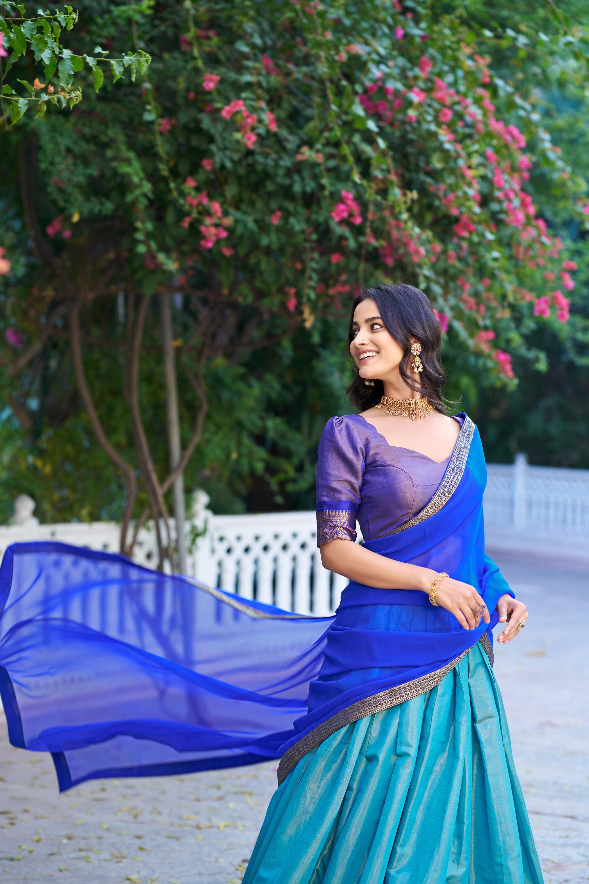 Lorenvalley Fashion Blue Kanchipuram Zari Weaving Work Lehenga Choli with Dupatta | Grocsy