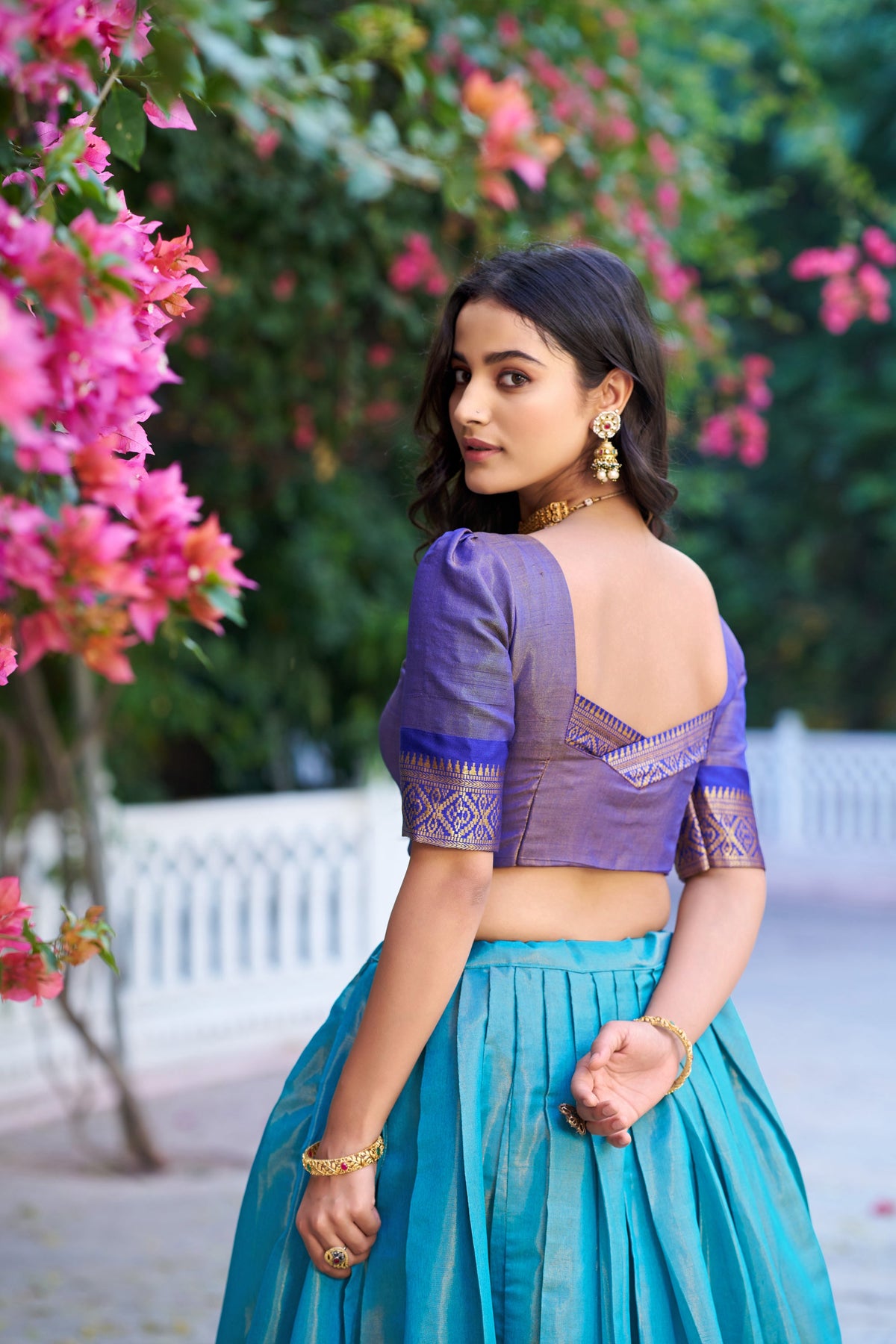 Lorenvalley Fashion Blue Kanchipuram Zari Weaving Work Lehenga Choli with Dupatta | Grocsy