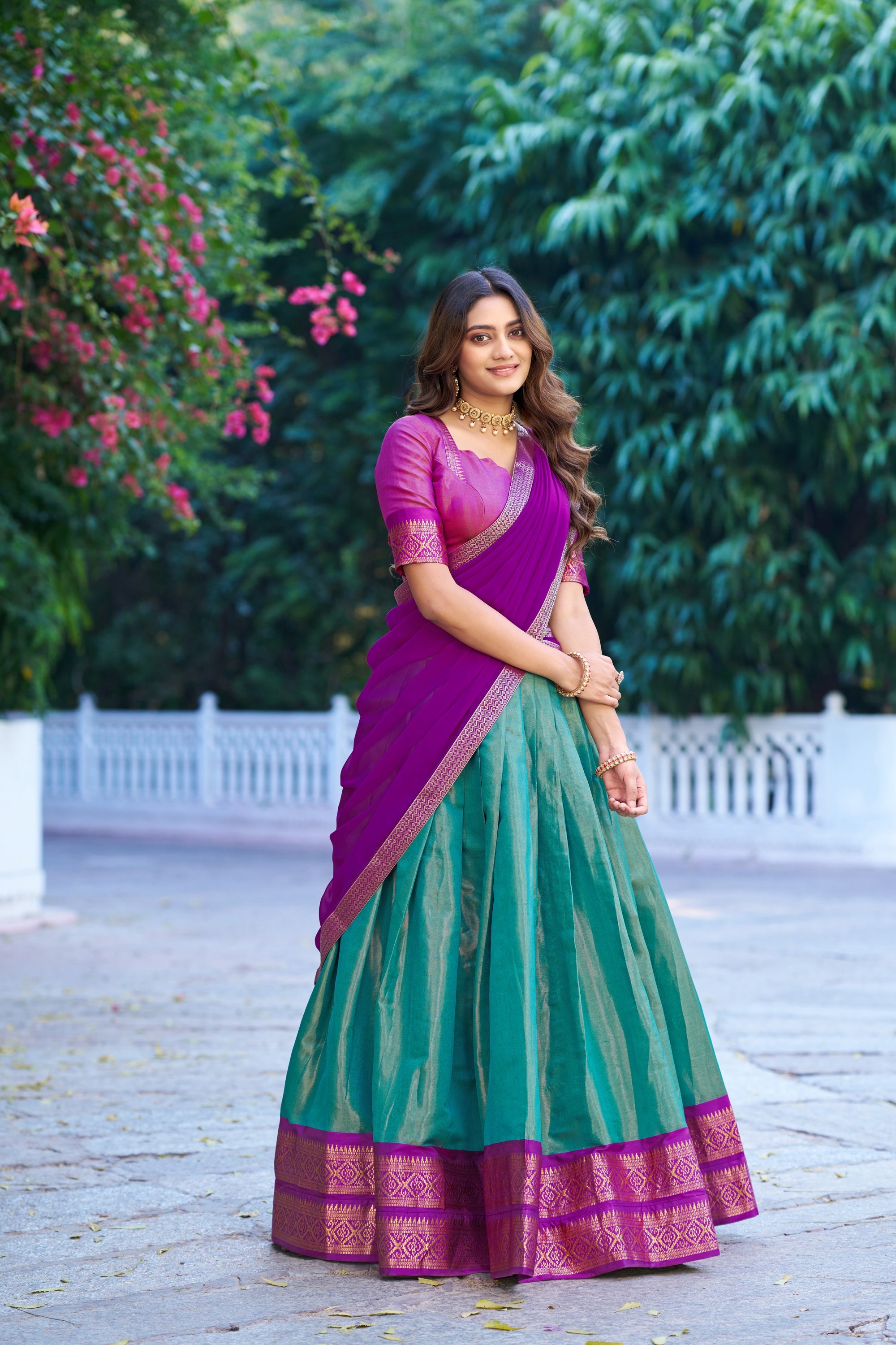 Lorenvalley Fashion Skyblue Kanchipuram Zari Weaving Work Lehenga Choli with Dupatta | Grocsy