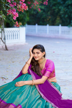 Lorenvalley Fashion Skyblue Kanchipuram Zari Weaving Work Lehenga Choli with Dupatta | Grocsy