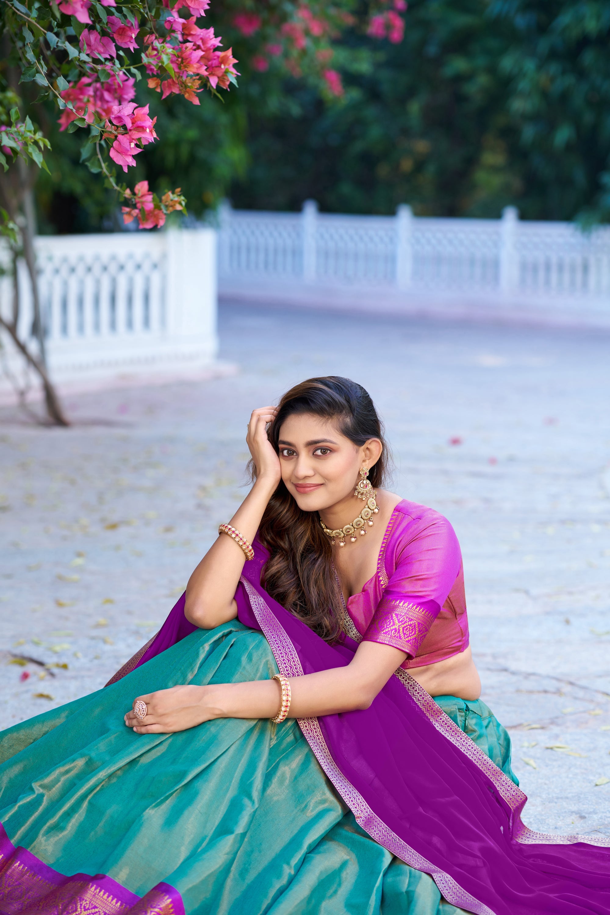 Lorenvalley Fashion Skyblue Kanchipuram Zari Weaving Work Lehenga Choli with Dupatta | Grocsy