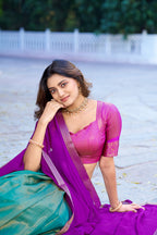 Lorenvalley Fashion Skyblue Kanchipuram Zari Weaving Work Lehenga Choli with Dupatta | Grocsy