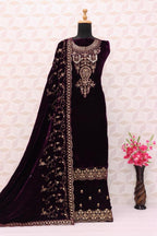 Lorenvalley Fashion Women Purple Velvet Embroidered Salwar Suit Material | Grocsy