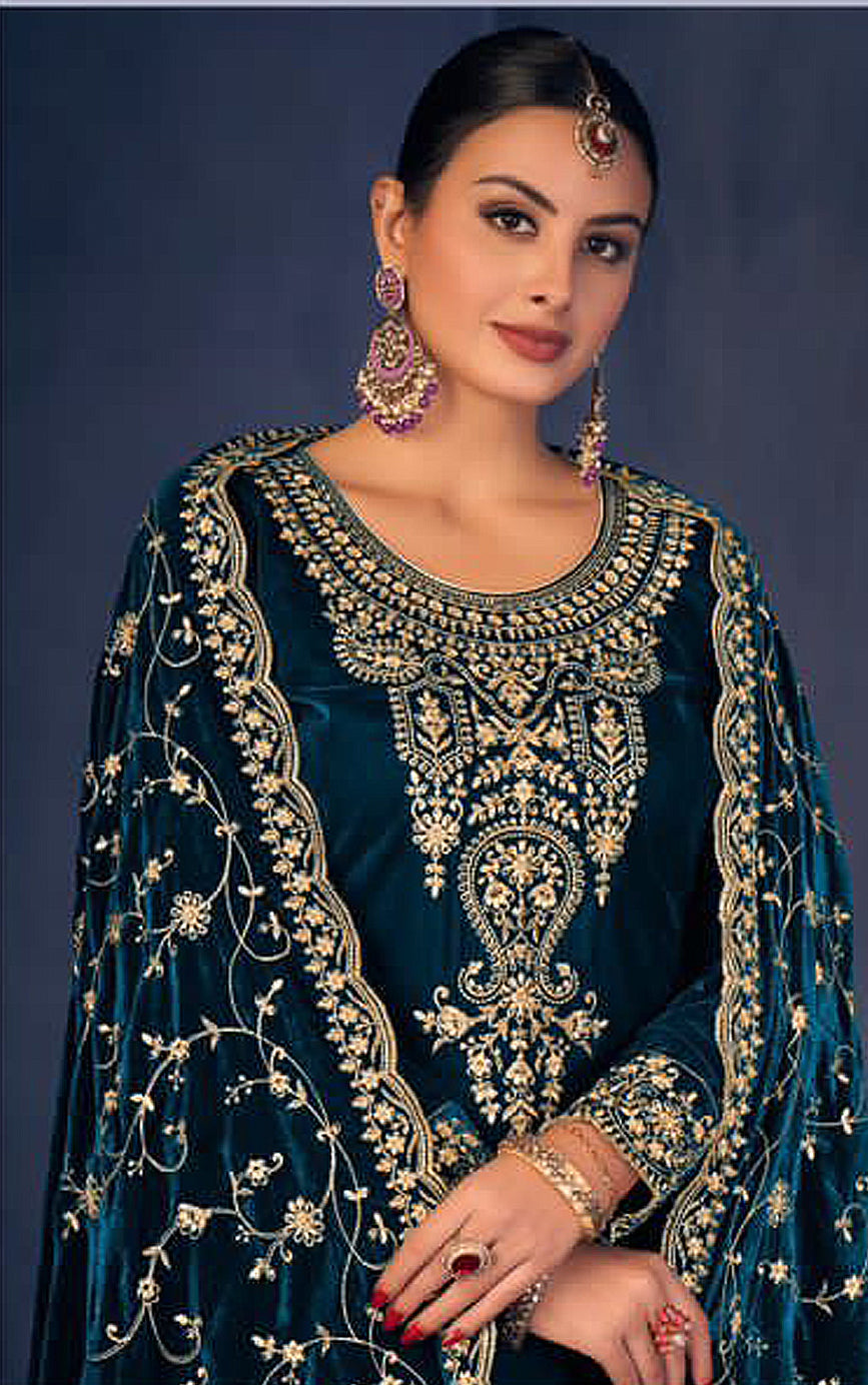 Lorenvalley Fashion Women Rama Velvet Embroidered Salwar Suit Material | Grocsy