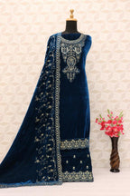 Lorenvalley Fashion Women Rama Velvet Embroidered Salwar Suit Material | Grocsy