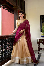 Lorenvalley Cream Kanchipuram Zari Weaving Work Lehenga Choli | Grocsy
