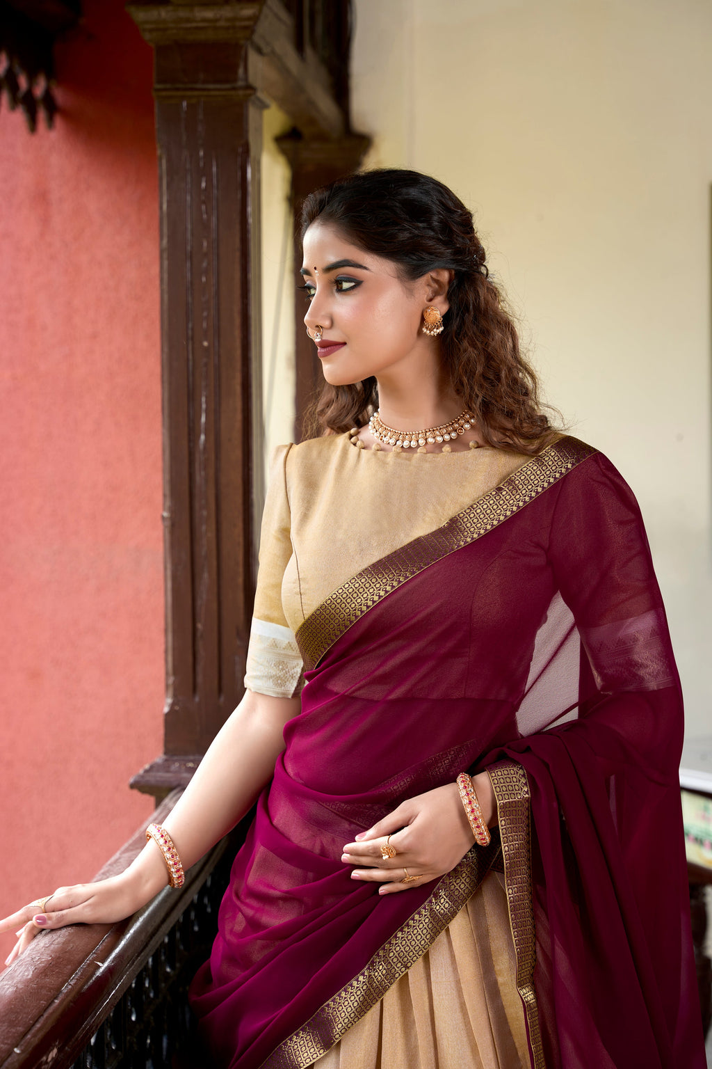 Lorenvalley Cream Kanchipuram Zari Weaving Work Lehenga Choli | Grocsy