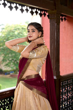 Lorenvalley Cream Kanchipuram Zari Weaving Work Lehenga Choli | Grocsy