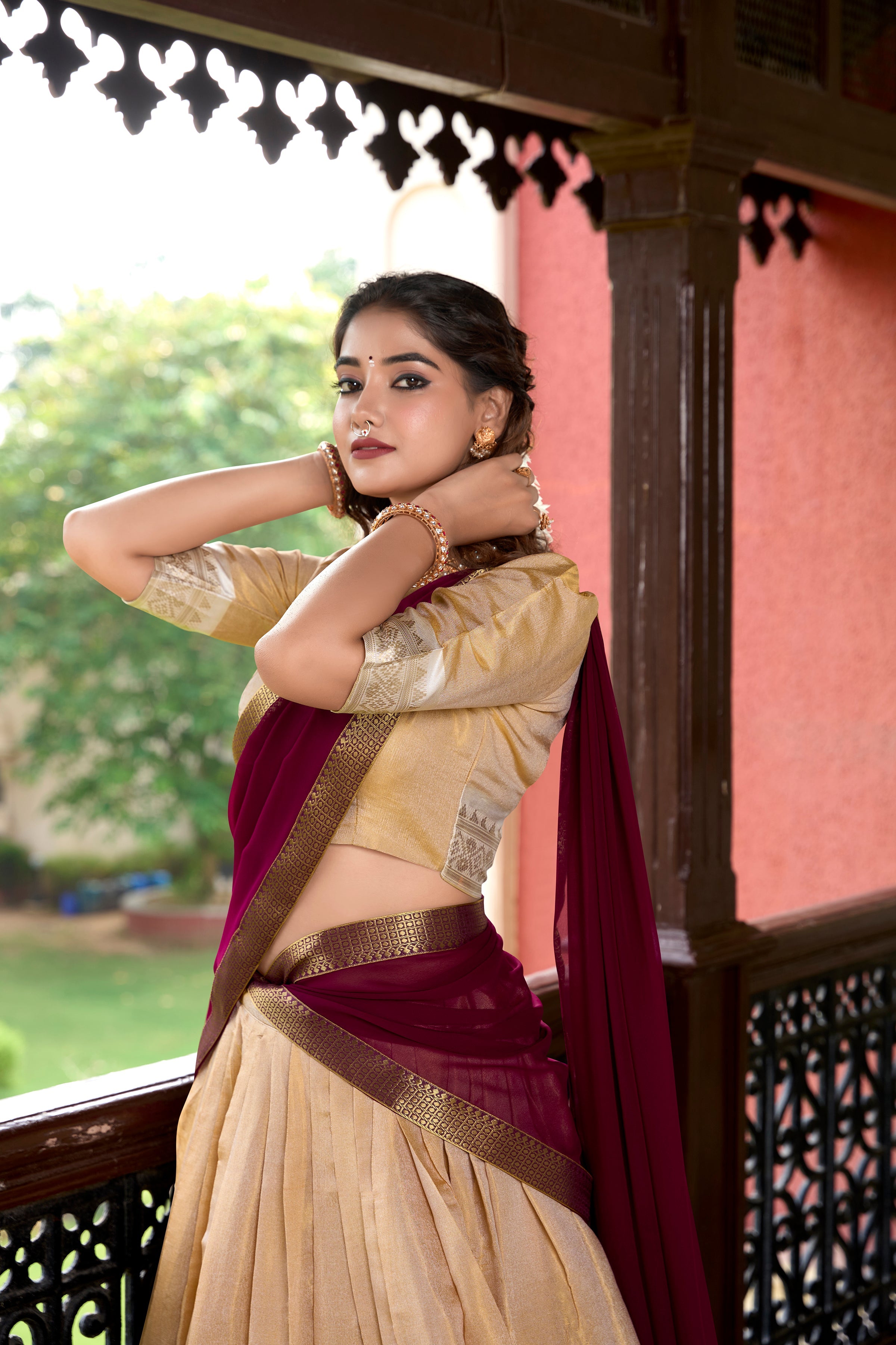 Lorenvalley Cream Kanchipuram Zari Weaving Work Lehenga Choli | Grocsy