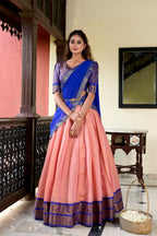 Lorenvalley Peach Kanchipuram Zari Weaving Work Lehenga Choli | Grocsy