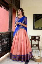 Lorenvalley Peach Kanchipuram Zari Weaving Work Lehenga Choli | Grocsy