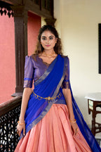 Lorenvalley Peach Kanchipuram Zari Weaving Work Lehenga Choli | Grocsy