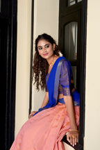 Lorenvalley Peach Kanchipuram Zari Weaving Work Lehenga Choli | Grocsy