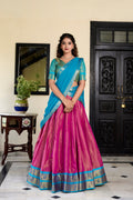 Lorenvalley Pink Kanchipuram Zari Weaving Work Lehenga Choli | Grocsy