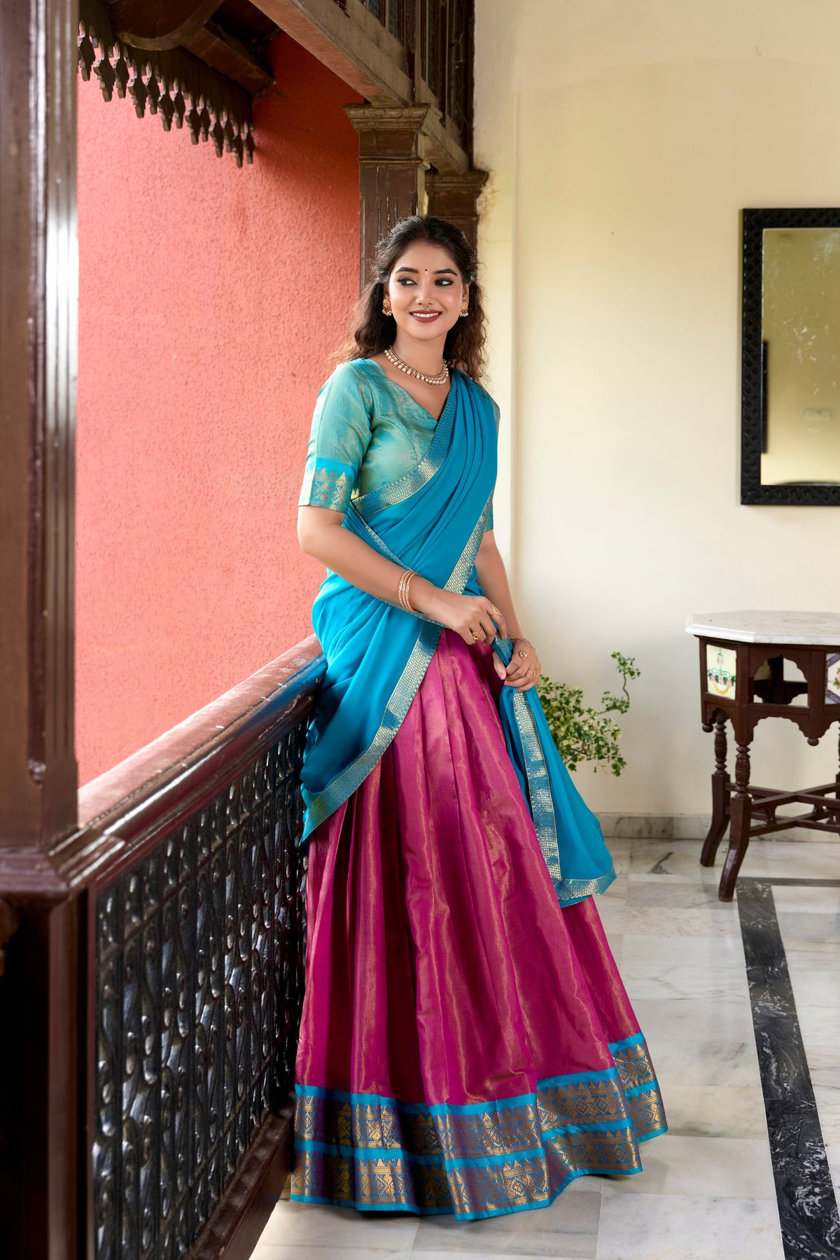 Lorenvalley Pink Kanchipuram Zari Weaving Work Lehenga Choli | Grocsy