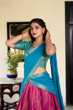 Lorenvalley Pink Kanchipuram Zari Weaving Work Lehenga Choli | Grocsy