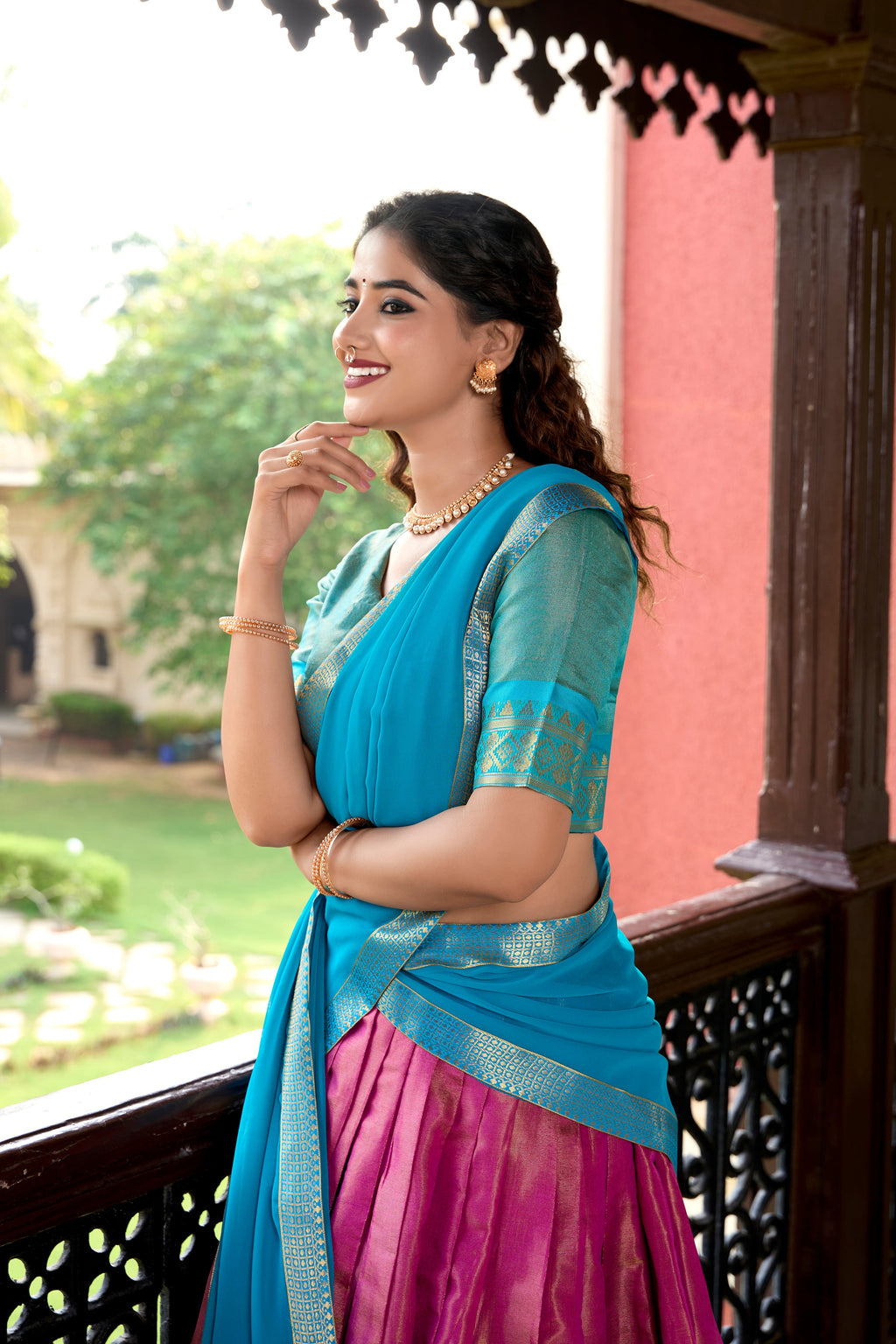 Lorenvalley Pink Kanchipuram Zari Weaving Work Lehenga Choli | Grocsy