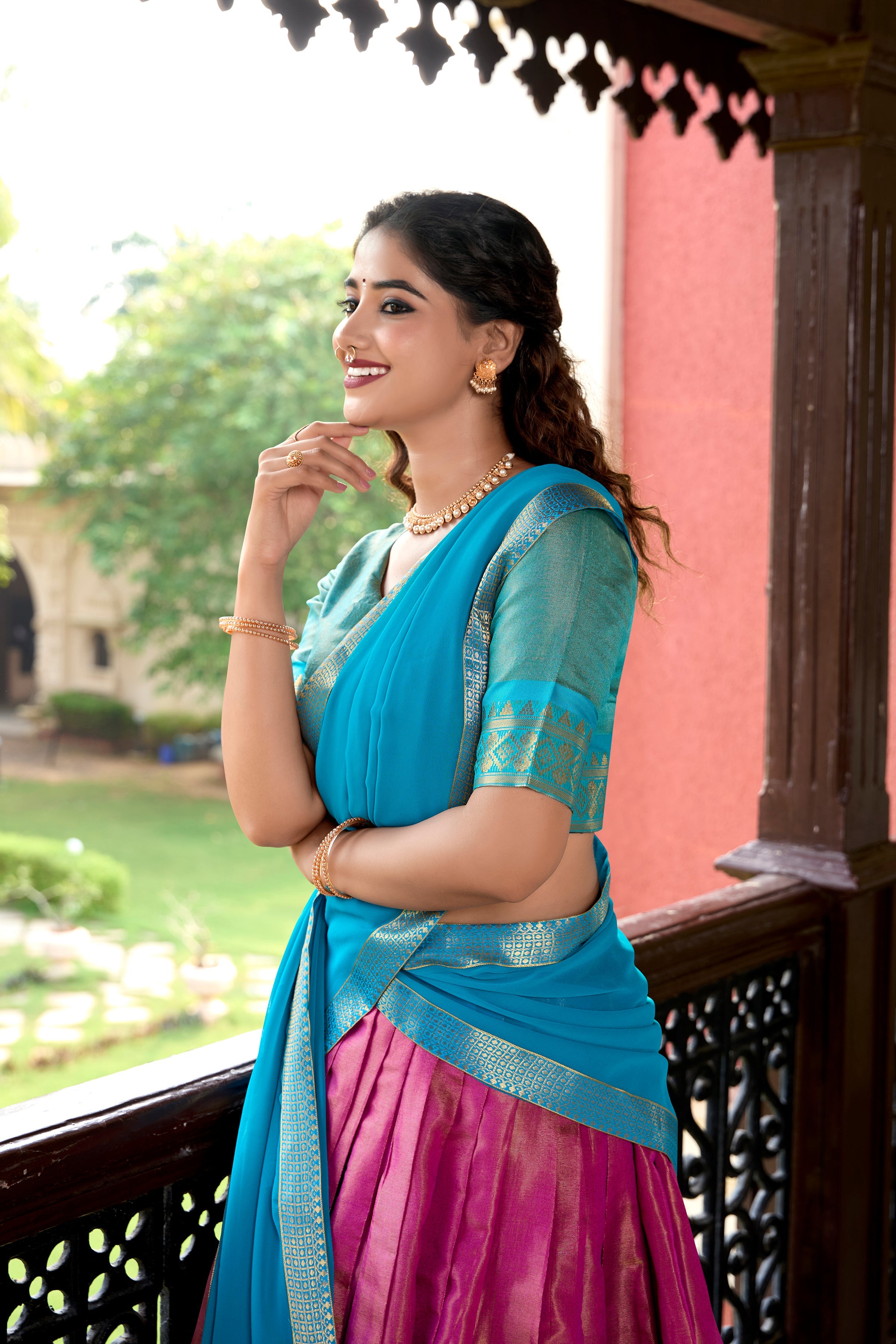 Lorenvalley Pink Kanchipuram Zari Weaving Work Lehenga Choli | Grocsy