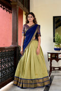 Lorenvalley Pista Kanchipuram Zari Weaving Work Lehenga Choli | Grocsy