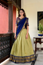Lorenvalley Pista Kanchipuram Zari Weaving Work Lehenga Choli | Grocsy
