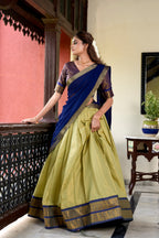 Lorenvalley Pista Kanchipuram Zari Weaving Work Lehenga Choli | Grocsy
