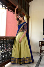 Lorenvalley Pista Kanchipuram Zari Weaving Work Lehenga Choli | Grocsy