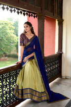 Lorenvalley Pista Kanchipuram Zari Weaving Work Lehenga Choli | Grocsy