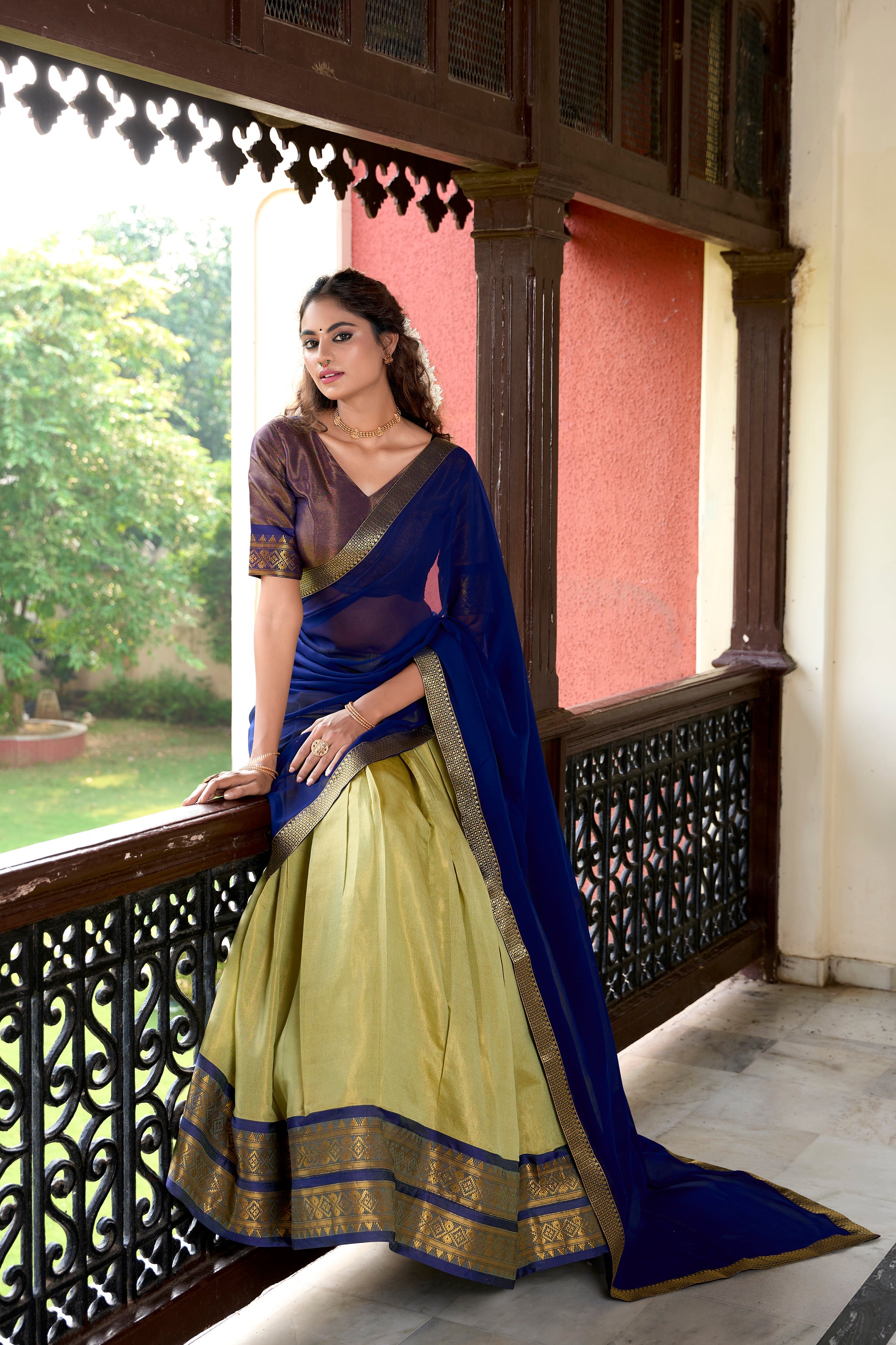 Lorenvalley Pista Kanchipuram Zari Weaving Work Lehenga Choli | Grocsy