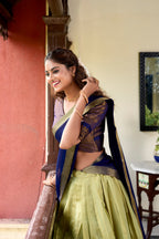 Lorenvalley Pista Kanchipuram Zari Weaving Work Lehenga Choli | Grocsy