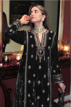 Lorenvalley Fashion Women Black Velvet Embroidered Salwar Suit Material | Grocsy