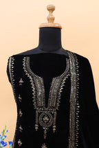 Lorenvalley Fashion Women Black Velvet Embroidered Salwar Suit Material | Grocsy