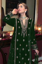 Lorenvalley Fashion Women Green Velvet Embroidered Salwar Suit Material | Grocsy
