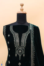 Lorenvalley Fashion Women Green Velvet Embroidered Salwar Suit Material | Grocsy
