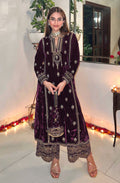 Lorenvalley Fashion Women Purple Velvet Embroidered Salwar Suit Material | Grocsy