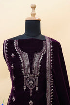 Lorenvalley Fashion Women Purple Velvet Embroidered Salwar Suit Material | Grocsy