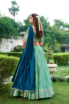 Lorenvalley Pista Kanchipuram Zari Weaving Work Lehenga Choli with Dupatta | Grocsy