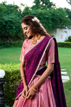 Lorenvalley Pink Kanchipuram Zari Weaving Work Lehenga Choli with Dupatta | Grocsy
