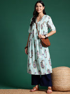 Sangria Floral Print Pleated Empire Kurta | Grocsy