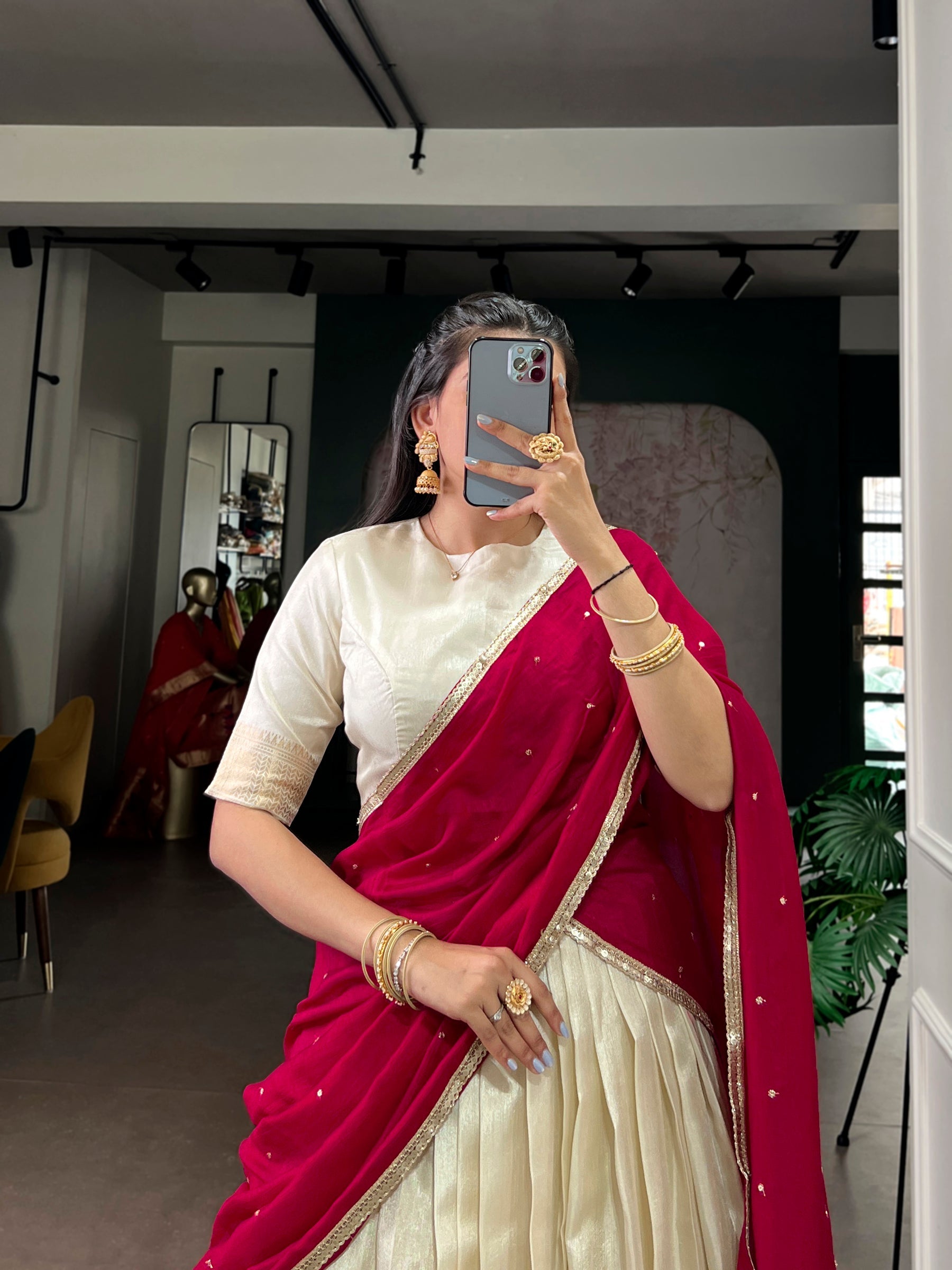 Lorenvalley Fashion Offwhite Dola Silk Zari Weaving Border Lehenga Choli with Dupatta | Grocsy