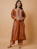 HOUSE OF KARI Floral Embroidered Silk Chikankari Kurta | Grocsy